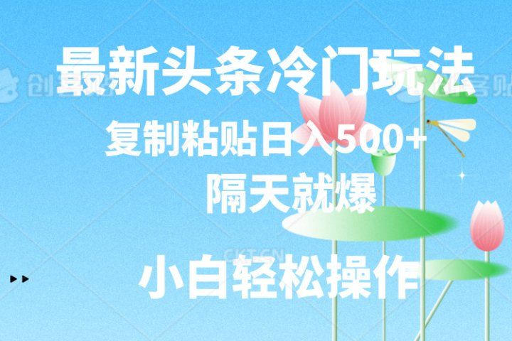 最新头条冷门玩法，隔天就爆，复制粘贴日入500+创业吧-网创项目资源站-副业项目-创业项目-搞钱项目创业吧