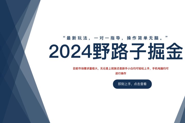 2024野路子掘金，最新玩 法， 一对一指导，操作简单无脑。创业吧-网创项目资源站-副业项目-创业项目-搞钱项目创业吧