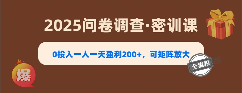 2025《问卷调查》0投入一人一天盈利200+，可矩阵放大创业吧-网创项目资源站-副业项目-创业项目-搞钱项目创业吧