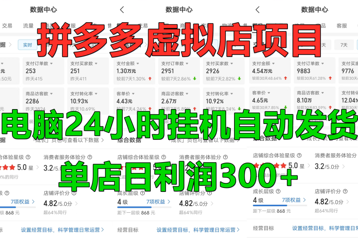 拼多多虚拟店项目，电脑挂机自动发货，单店日利润300+，可放大操作创业吧-网创项目资源站-副业项目-创业项目-搞钱项目创业吧