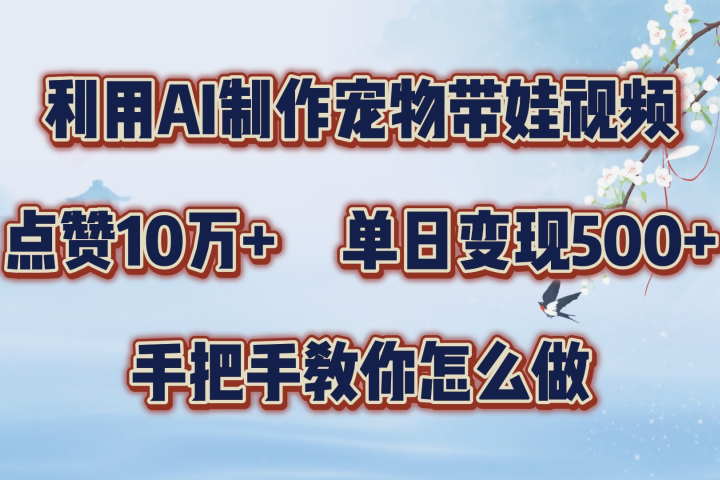 利用AI制作宠物带娃视频，轻松涨粉，点赞10万+，单日变现三位数！手把手教你怎么做创业吧-网创项目资源站-副业项目-创业项目-搞钱项目创业吧