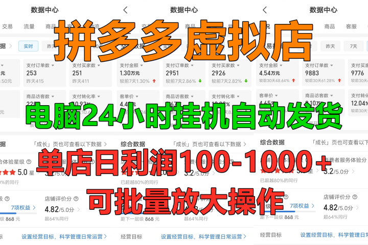 新手首选项目，拼多多虚拟店，电脑挂机自动发货，单店日利润500+，可批量放大操作创业吧-网创项目资源站-副业项目-创业项目-搞钱项目创业吧