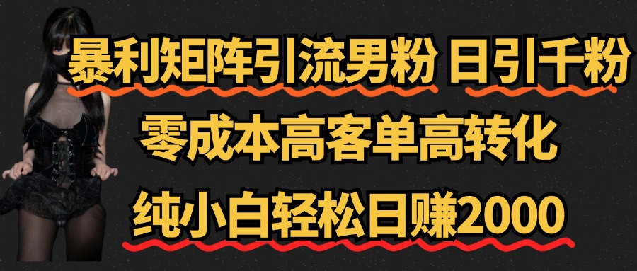 暴利矩阵引流男粉（日引千粉），零成本高客单高转化，纯小白轻松日赚2000+创业吧-网创项目资源站-副业项目-创业项目-搞钱项目创业吧