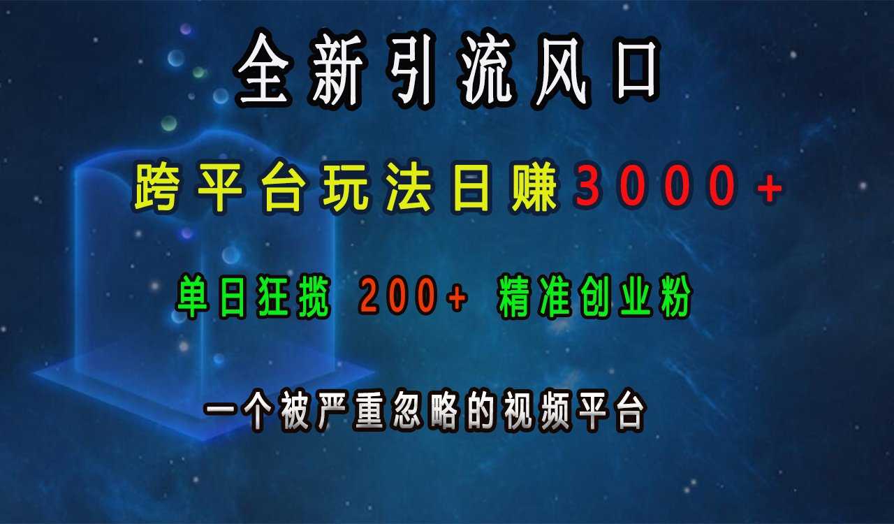 全新引流风口，跨平台玩法日赚3000+，单日狂揽200+精准创业粉，一个被严重忽略的视频平台创业吧-网创项目资源站-副业项目-创业项目-搞钱项目创业吧