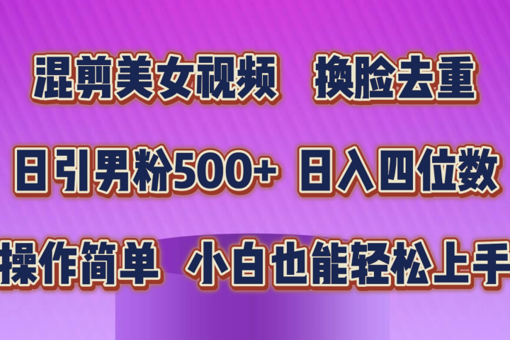 混剪美女视频，换脸去重，轻松过原创，日入四位数，操作简单，小白也能轻松上手创业吧-网创项目资源站-副业项目-创业项目-搞钱项目创业吧