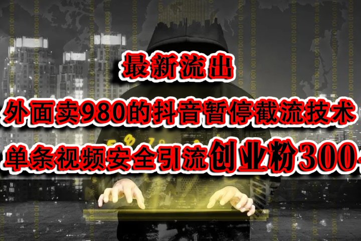 最新流出：外面卖980的抖音暂停截流技术单条视频安全引流创业粉300+创业吧-网创项目资源站-副业项目-创业项目-搞钱项目创业吧