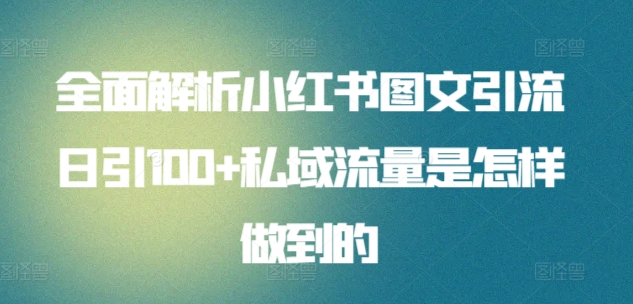 全面解析小红书图文引流日引100私域流量是怎样做到的创业吧-网创项目资源站-副业项目-创业项目-搞钱项目创业吧