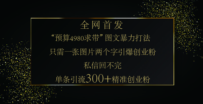 小红书，“预算 4980 带我飞” 的神奇图片引流法，堪称涨粉核武器！只需一张图，就能单条笔记凭借此方法，轻松引流 300 + 精准创业粉！创业吧-网创项目资源站-副业项目-创业项目-搞钱项目创业吧