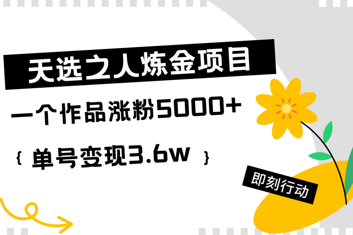 天选之人炼金项目，一个作品涨粉5000+，单号变现3.6w创业吧-网创项目资源站-副业项目-创业项目-搞钱项目创业吧