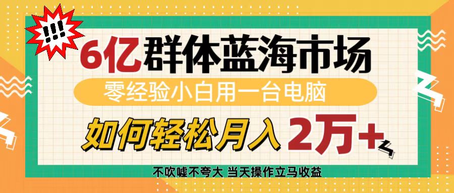 6亿群体蓝海市场，零经验小白用一台电脑，如何轻松月入2万+创业吧-网创项目资源站-副业项目-创业项目-搞钱项目创业吧