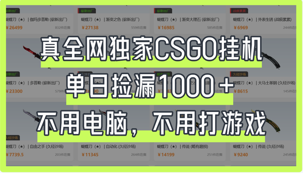 真全网独家CSGO挂机，单日捡漏1000+创业吧-网创项目资源站-副业项目-创业项目-搞钱项目创业吧