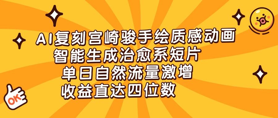 AI复刻宫崎骏手绘质感动画，智能生成治愈系短片，单日自然流量激增，收益直达四位数创业吧-网创项目资源站-副业项目-创业项目-搞钱项目创业吧