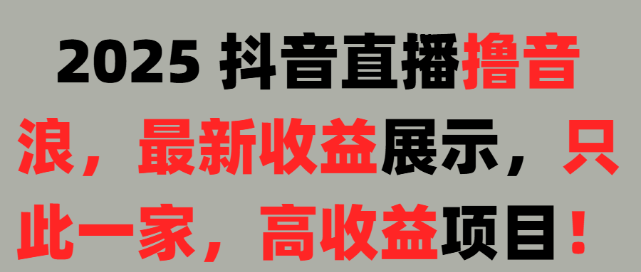 2025 抖音直播撸音浪，最新收益展示，只此一家，高收益项目！创业吧-网创项目资源站-副业项目-创业项目-搞钱项目创业吧