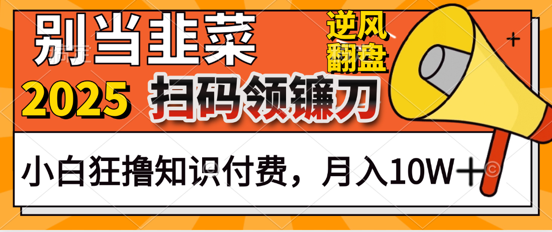 2025别当韭菜！扫码领镰刀！小白狂撸知识付费月入10W+创业吧-网创项目资源站-副业项目-创业项目-搞钱项目创业吧