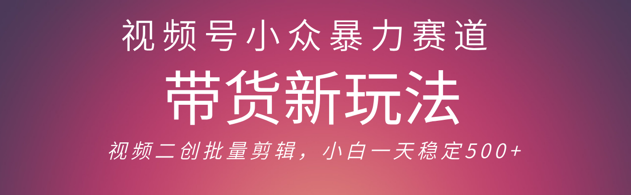 视频号小众暴力赛道，最新带货玩法 小白也能轻松日入500+ 保姆及教程创业吧-网创项目资源站-副业项目-创业项目-搞钱项目创业吧