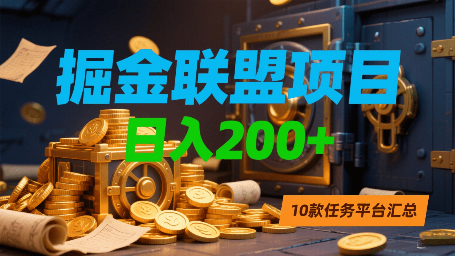 掘金联盟项目，日入200+，10款任务平台汇总创业吧-网创项目资源站-副业项目-创业项目-搞钱项目创业吧